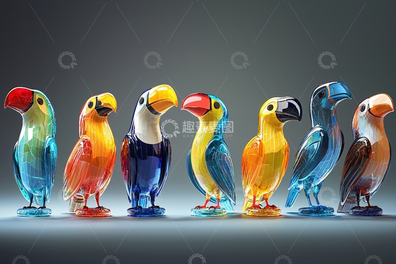高清大图下载【趣麦麦图】彩色玻璃鹦鹉摆件
