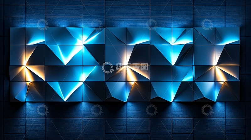 高清大图下载【趣麦麦图】蓝色几何光影墙