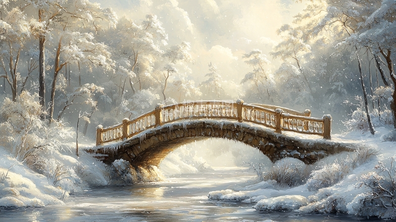 高清大图下载【趣麦麦图】冬日雪景桥梁