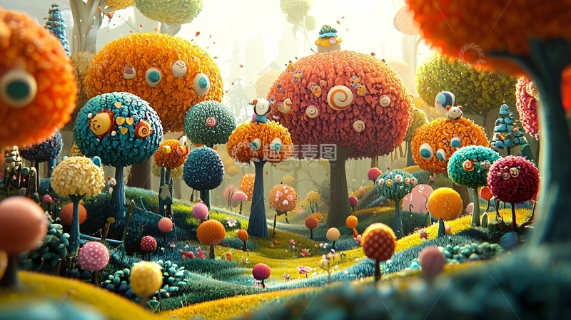 高清大图下载【趣麦麦图】彩色毛绒蘑菇森林