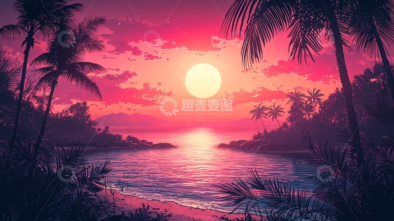 高清大图下载【趣麦麦图】粉色日落