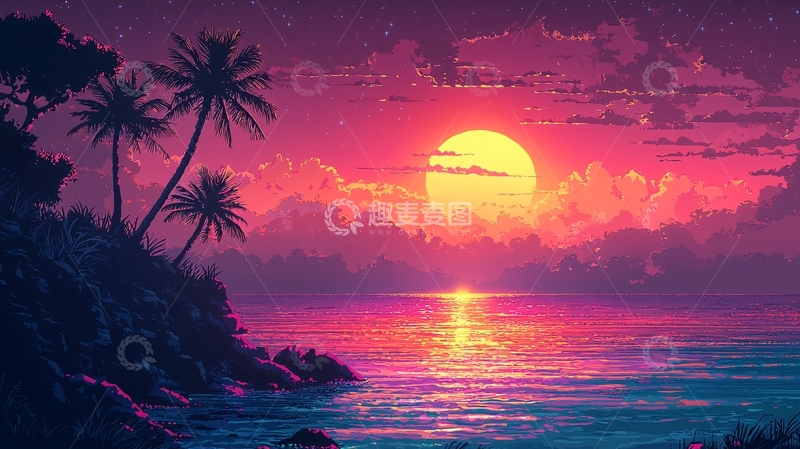 高清大图下载【趣麦麦图】粉色日落