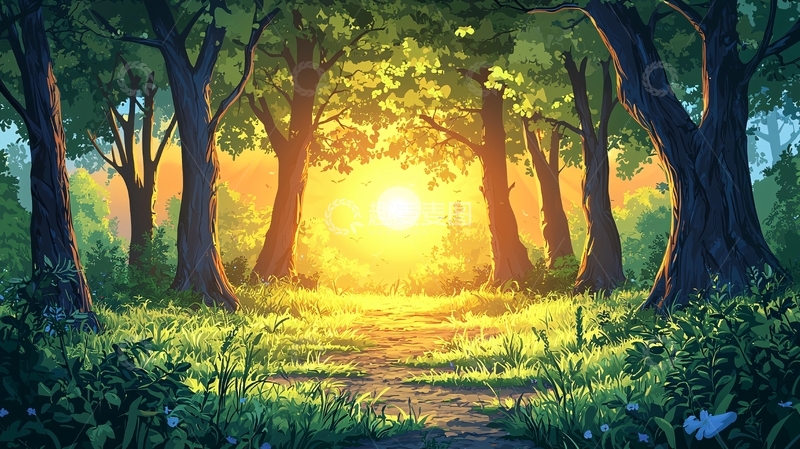 高清大图下载【趣麦麦图】森林日落