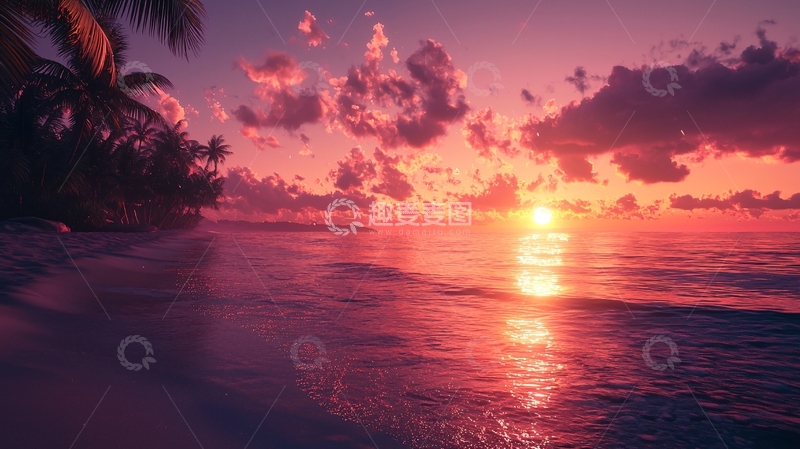 高清大图下载【趣麦麦图】热带海滩日落景色