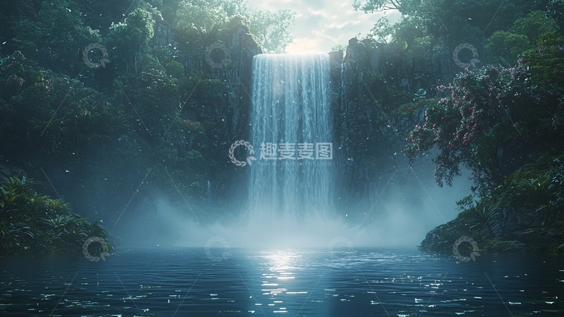 高清大图下载【趣麦麦图】幽静神秘的丛林瀑布