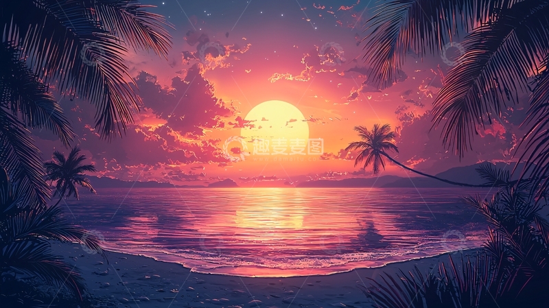 高清大图下载【趣麦麦图】热带海滩落日