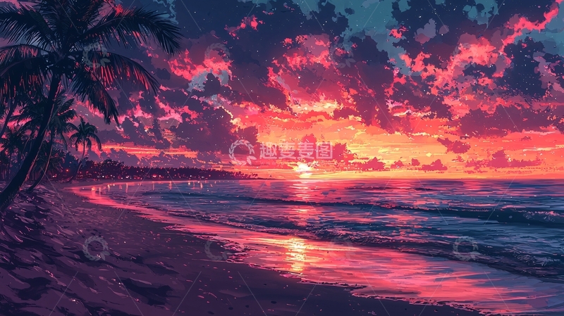 高清大图下载【趣麦麦图】热带海滩日落