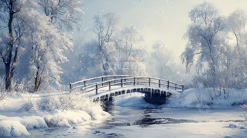 高清大图下载【趣麦麦图】冬日雪景桥梁