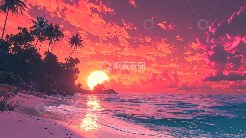 高清大图下载【趣麦麦图】热带海滩日落