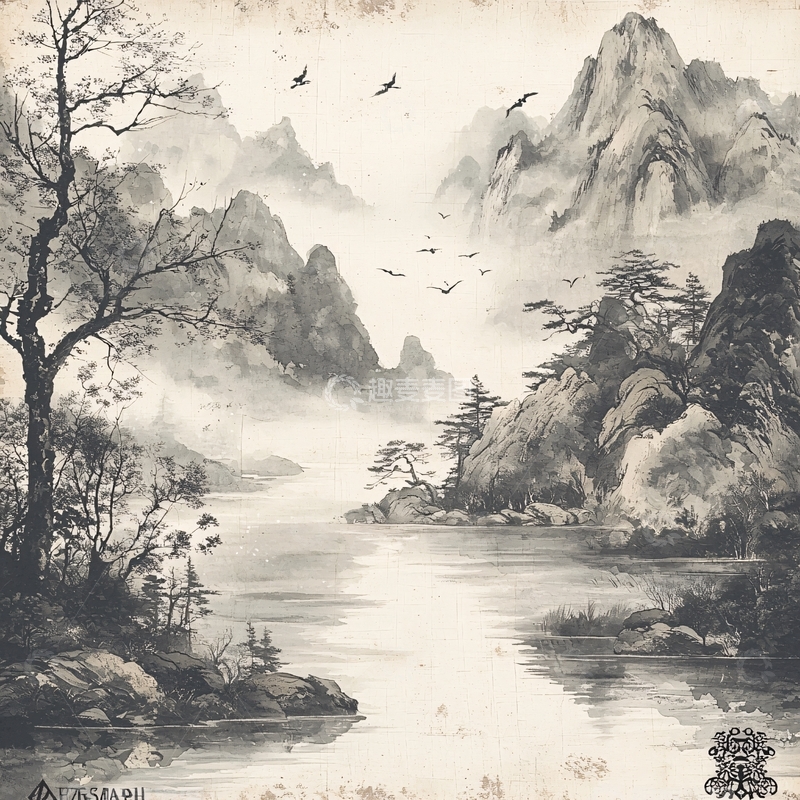 高清大图下载【趣麦麦图】水墨山水画806