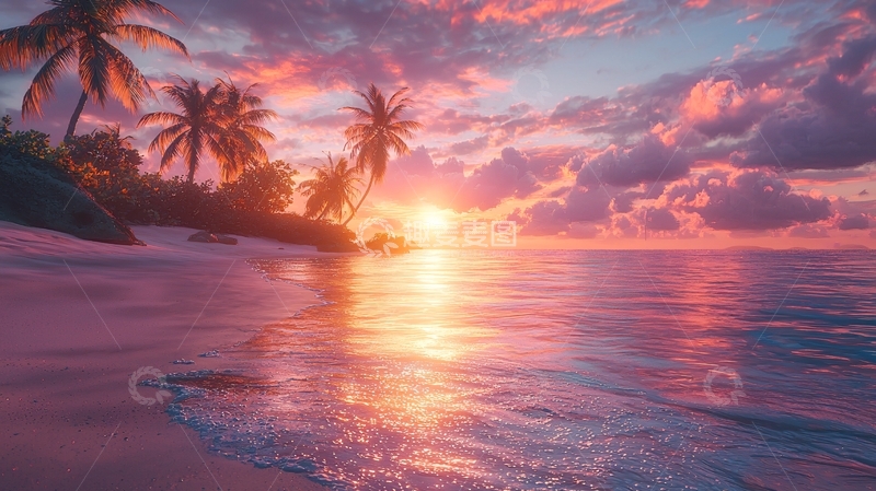 高清大图下载【趣麦麦图】唯美海滩落日