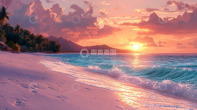 高清大图下载【趣麦麦图】海滩日落唯美风景图