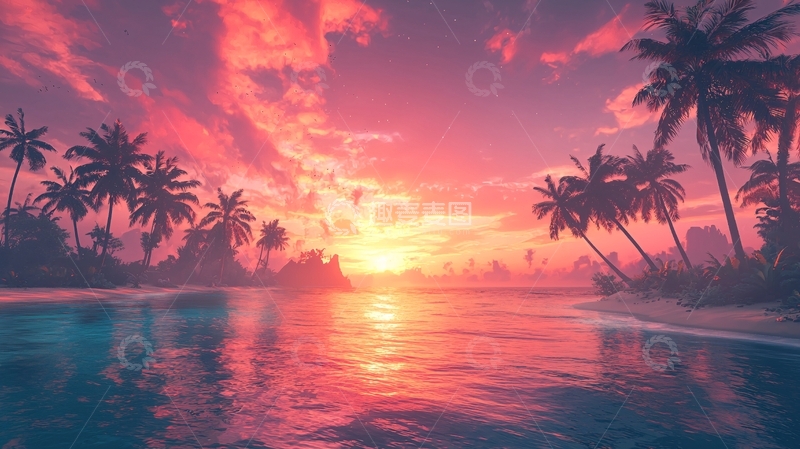 高清大图下载【趣麦麦图】热带海滩落日风景