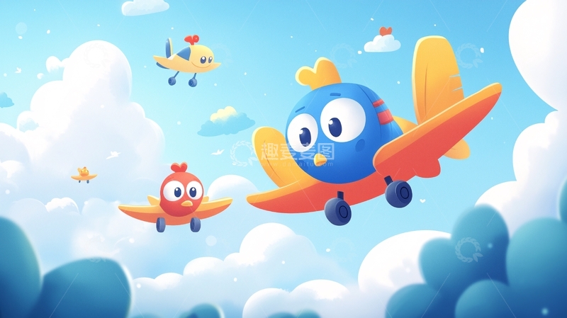 高清大图下载【趣麦麦图】卡通小鸟飞机