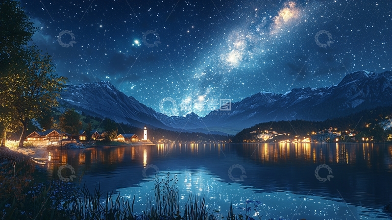 高清大图下载【趣麦麦图】星空下的宁静湖泊