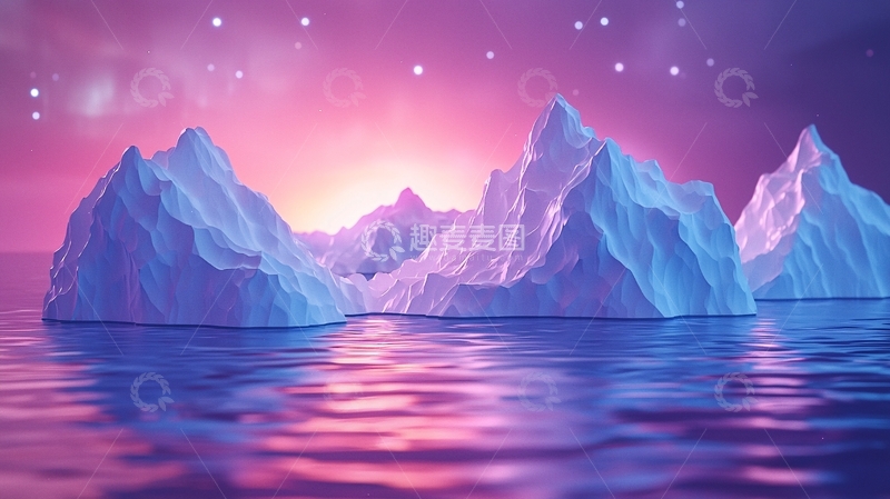 高清大图下载【趣麦麦图】极光下的冰山