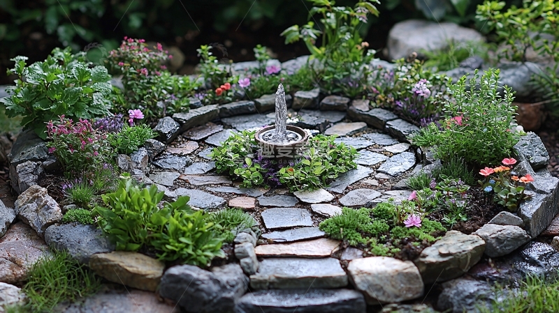 高清大图下载【趣麦麦图】微型花园喷泉