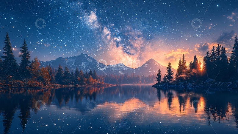 高清大图下载【趣麦麦图】星空湖泊山脉