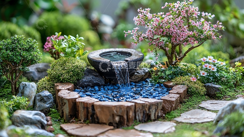 高清大图下载【趣麦麦图】微型花园流水盆景