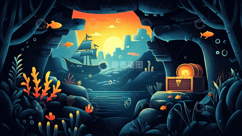 高清大图下载【趣麦麦图】海底洞穴宝藏