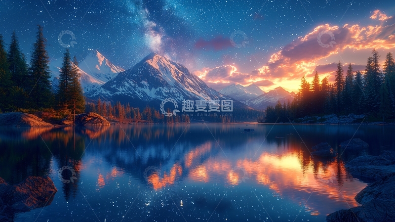 高清大图下载【趣麦麦图】星空下的雪山湖泊41