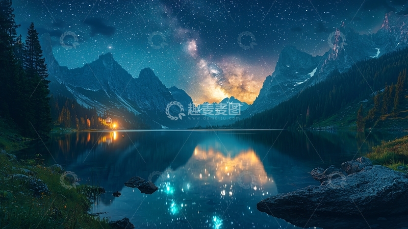 高清大图下载【趣麦麦图】星空湖泊山脉倒影