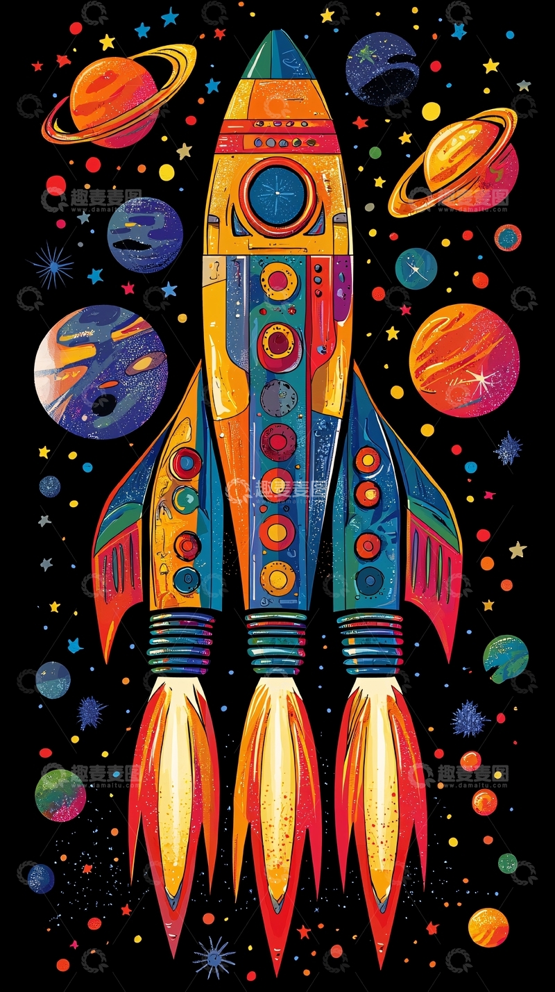 高清大图下载【趣麦麦图】彩色火箭宇宙飞船
