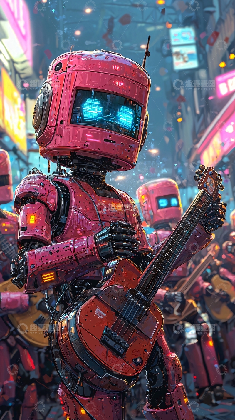 高清大图下载【趣麦麦图】粉色机器人乐队