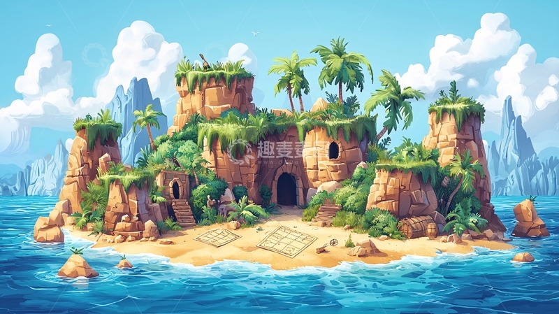 高清大图下载【趣麦麦图】热带岛屿卡通风格
