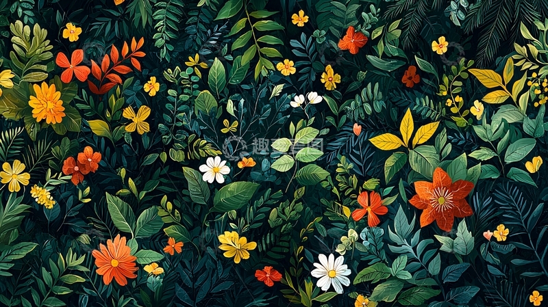 高清大图下载【趣麦麦图】暗色系花卉植物图案