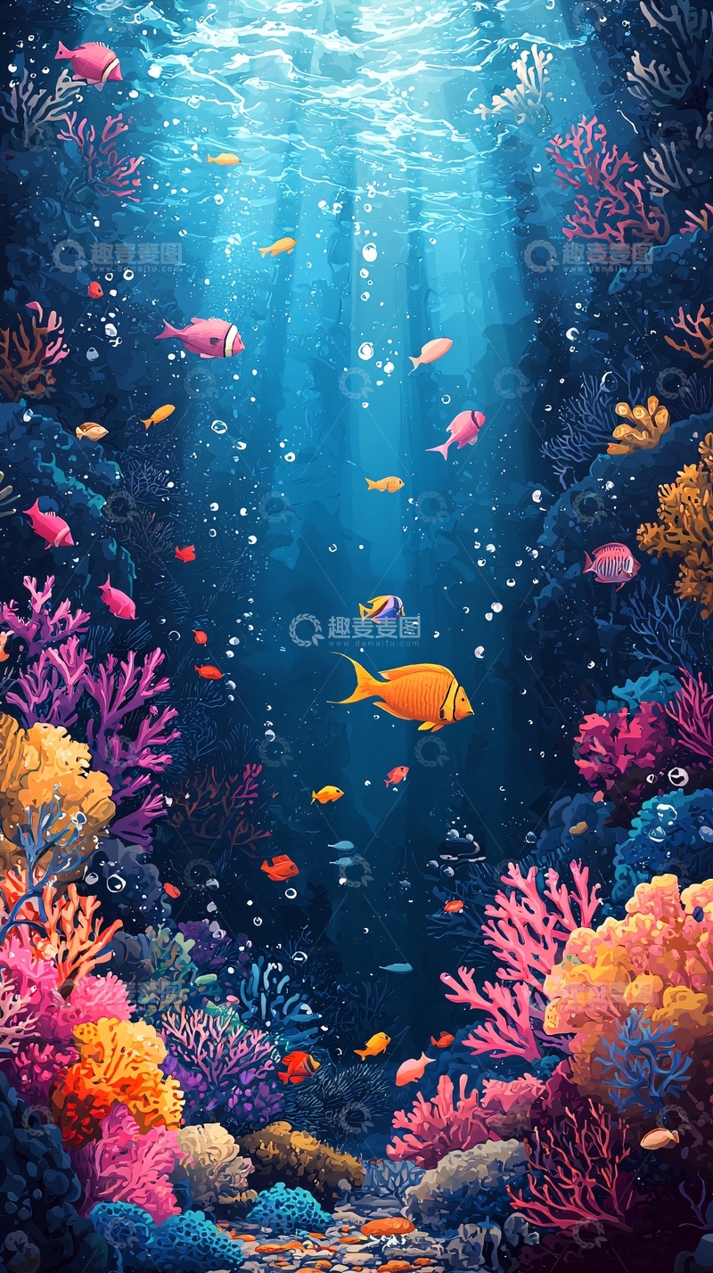 高清大图下载【趣麦麦图】梦幻海底珊瑚鱼群