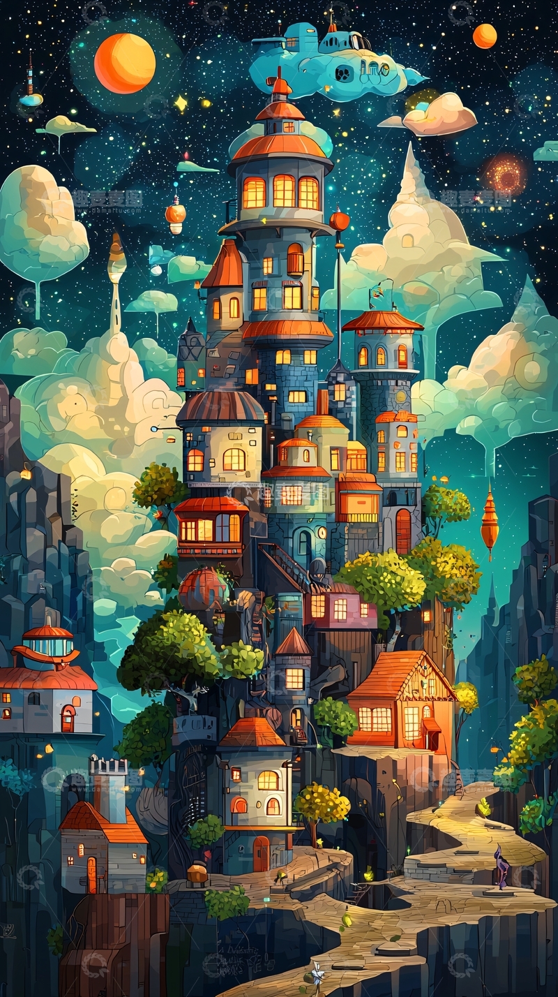 高清大图下载【趣麦麦图】梦幻星空下的奇幻城堡