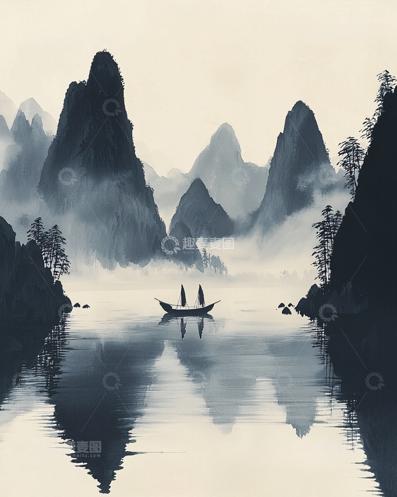 高清大图下载【趣麦麦图】水墨山水画810