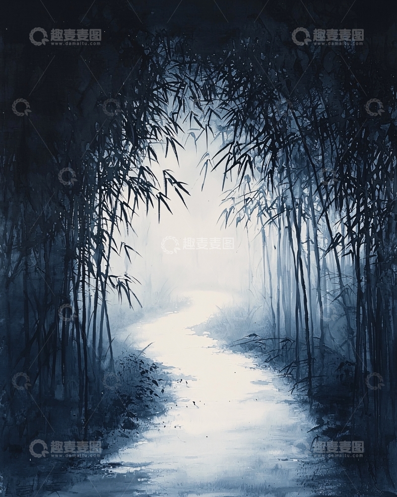 高清大图下载【趣麦麦图】水墨竹林小径