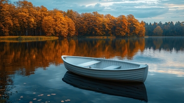 秋日湖边的小船