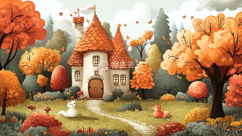高清大图下载【趣麦麦图】秋日童话森林城堡