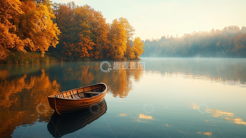 高清大图下载【趣麦麦图】宁静的湖面小船