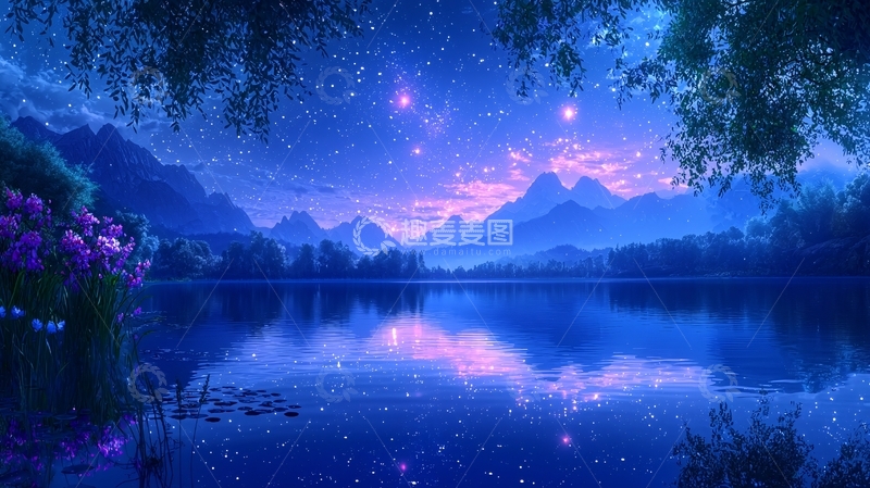 高清大图下载【趣麦麦图】星空下的宁静湖泊