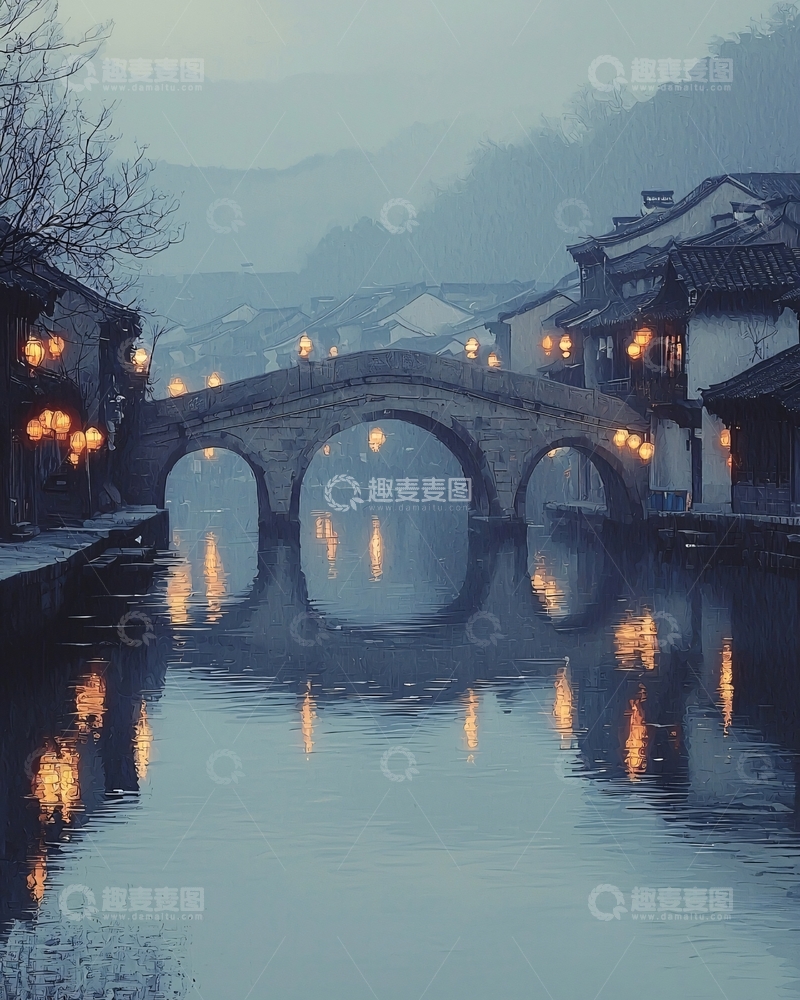 高清大图下载【趣麦麦图】古镇夜景