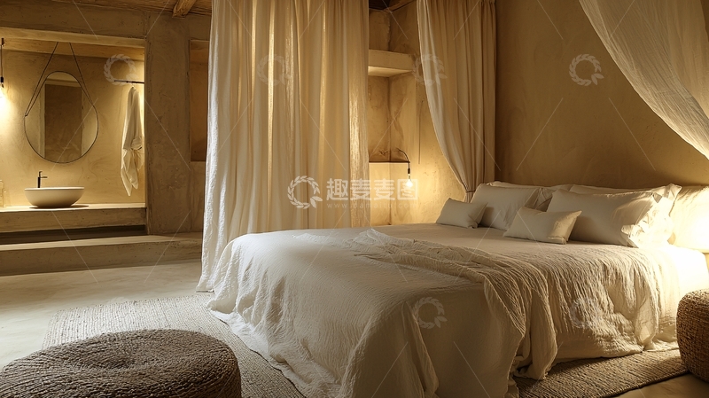 高清大图下载【趣麦麦图】温馨舒适的米色卧室