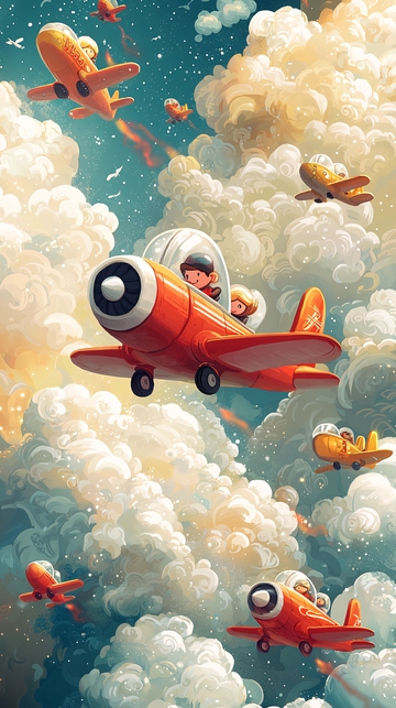 童趣飞机云朵天空