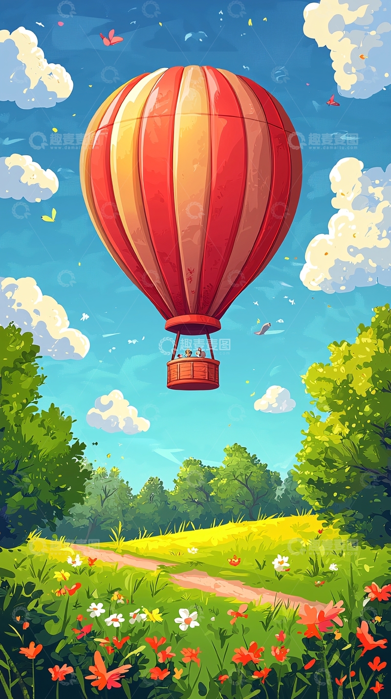 高清大图下载【趣麦麦图】热气球卡通插画