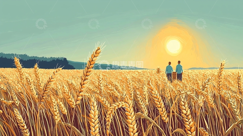 高清大图下载【趣麦麦图】金色麦田中的两人