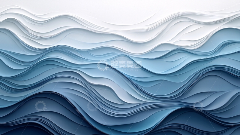 高清大图下载【趣麦麦图】蓝色纸艺波浪