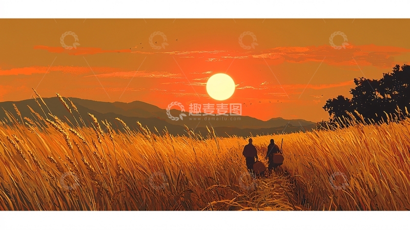 高清大图下载【趣麦麦图】日落草原剪影