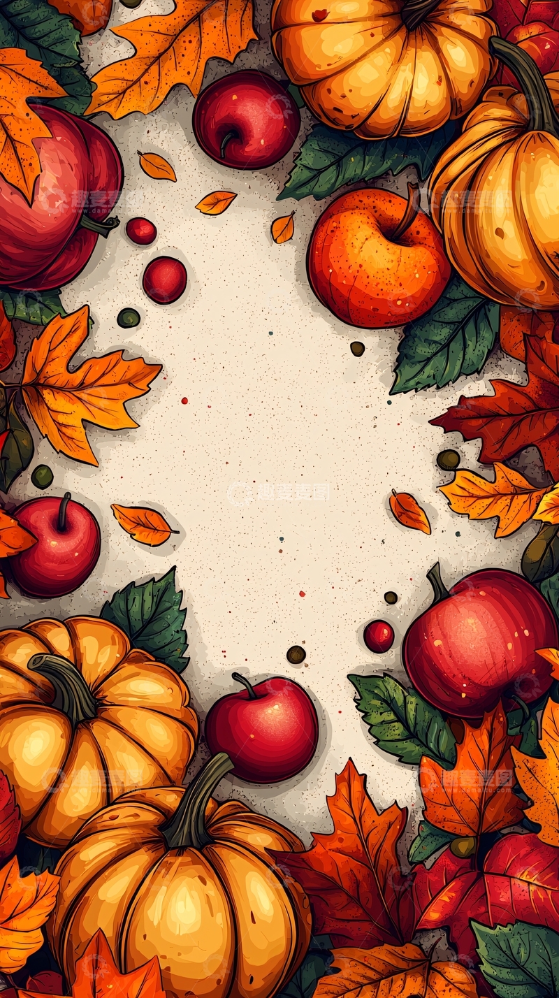 高清大图下载【趣麦麦图】秋季南瓜苹果手绘边框