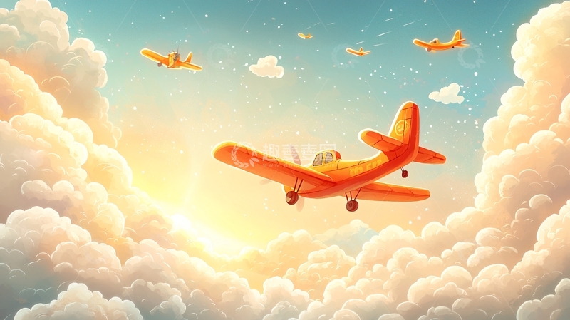 高清大图下载【趣麦麦图】橙色飞机云海日出