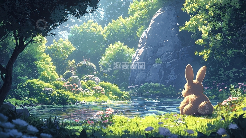 高清大图下载【趣麦麦图】阳光森林小兔