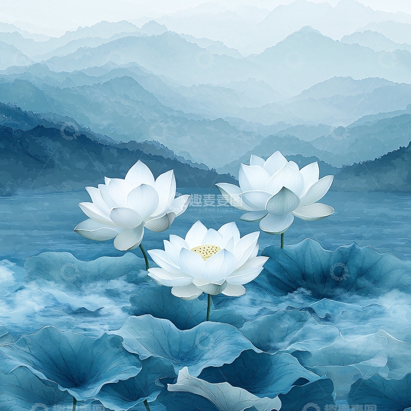 高清大图下载【趣麦麦图】水墨荷花