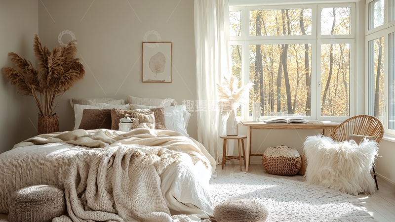 高清大图下载【趣麦麦图】极简风卧室阳光洒满房间